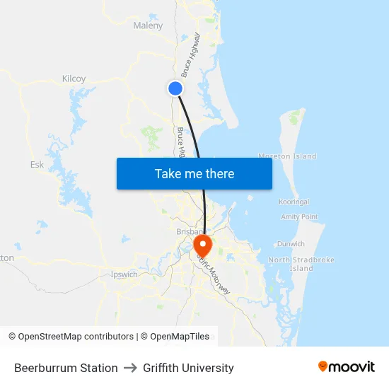 Beerburrum Station to Griffith University map