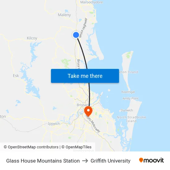 Glass House Mountains Station to Griffith University map