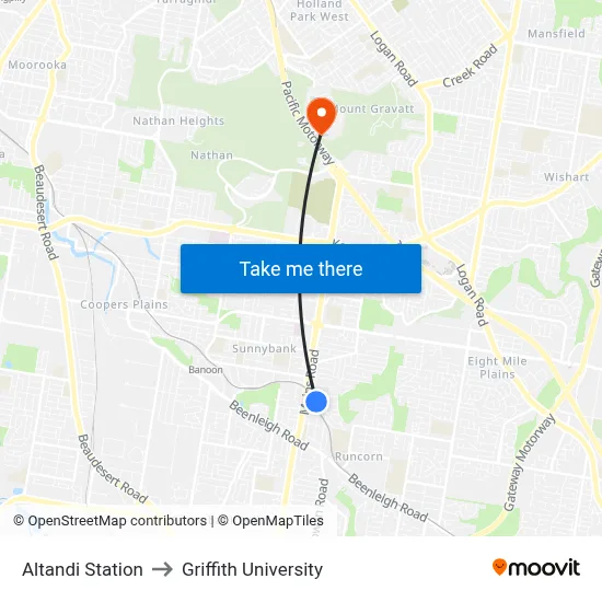 Altandi Station to Griffith University map