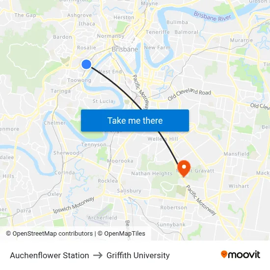 Auchenflower Station to Griffith University map