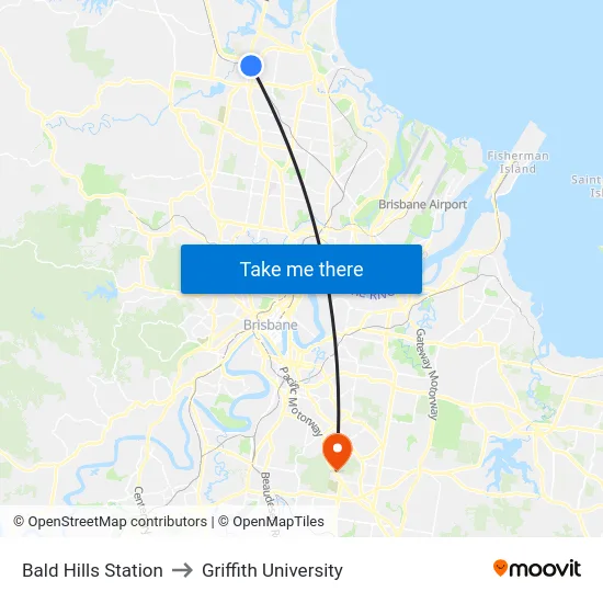 Bald Hills Station to Griffith University map