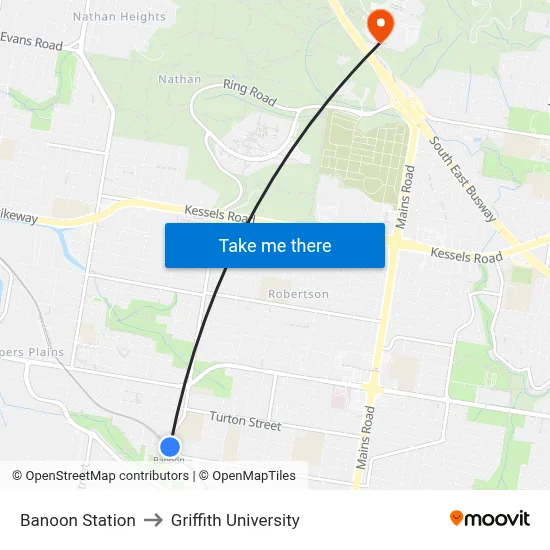 Banoon Station to Griffith University map