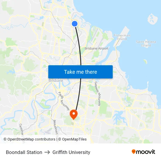 Boondall Station to Griffith University map