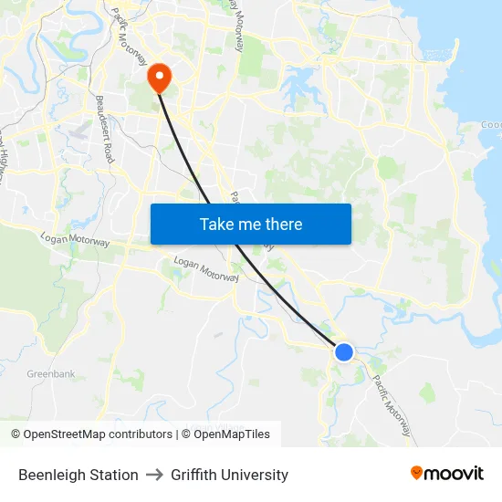Beenleigh Station to Griffith University map