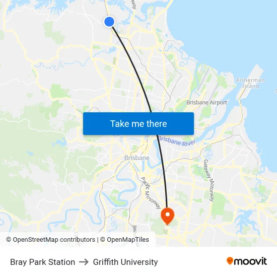 Bray Park Station to Griffith University map