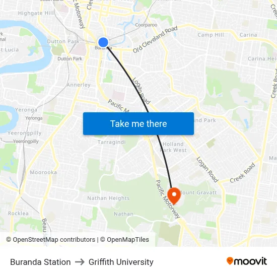 Buranda Station to Griffith University map