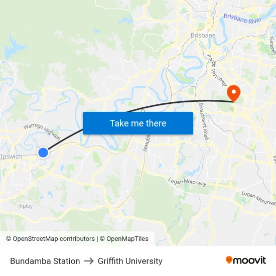 Bundamba Station to Griffith University map