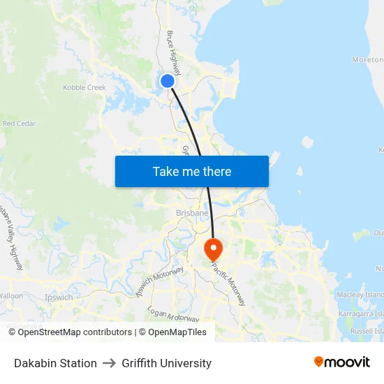 Dakabin Station to Griffith University map