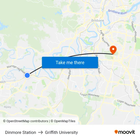 Dinmore Station to Griffith University map