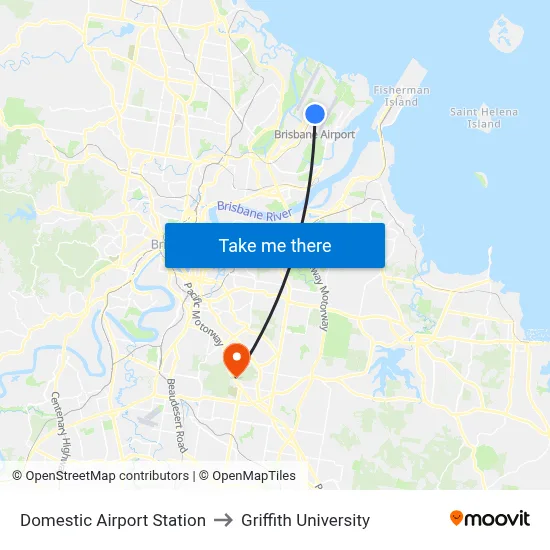 Domestic Airport Station to Griffith University map