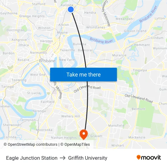 Eagle Junction Station to Griffith University map