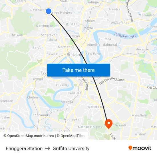 Enoggera Station to Griffith University map