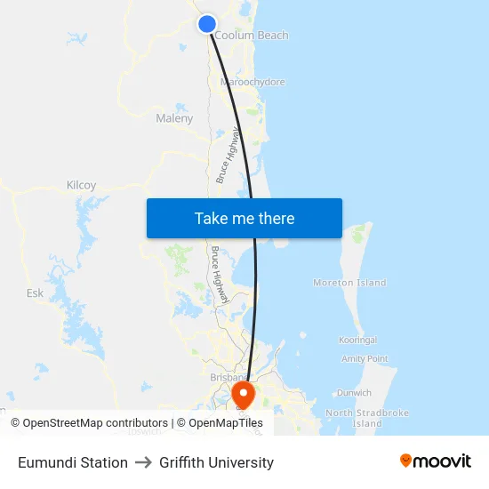 Eumundi Station to Griffith University map