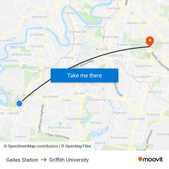 Gailes Station to Griffith University map