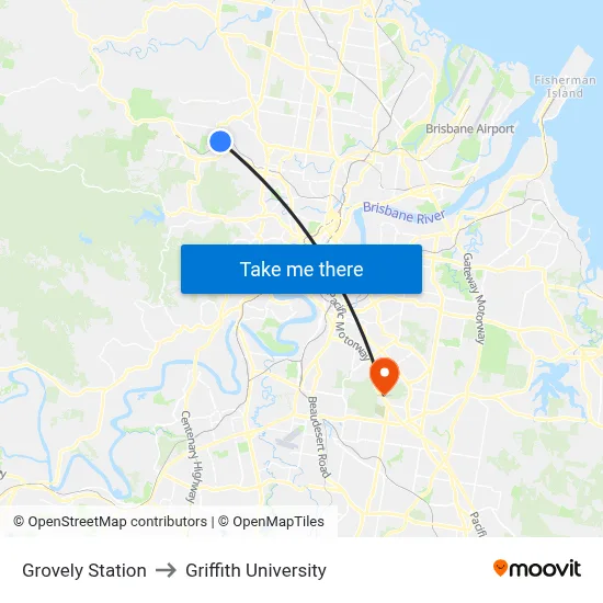 Grovely Station to Griffith University map