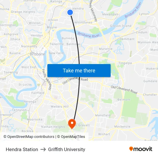 Hendra Station to Griffith University map