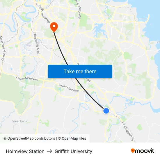 Holmview Station to Griffith University map
