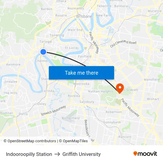 Indooroopilly Station to Griffith University map