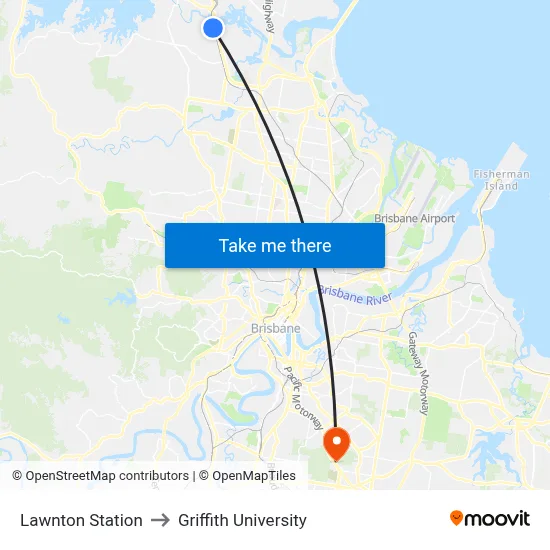 Lawnton Station to Griffith University map