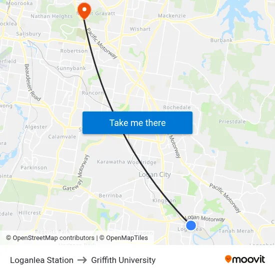 Loganlea Station to Griffith University map