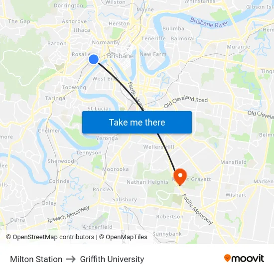 Milton Station to Griffith University map