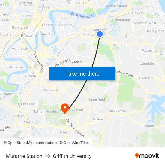 Murarrie Station to Griffith University map