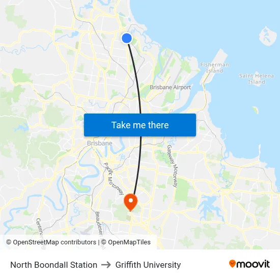 North Boondall Station to Griffith University map