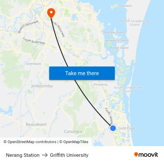 Nerang Station to Griffith University map