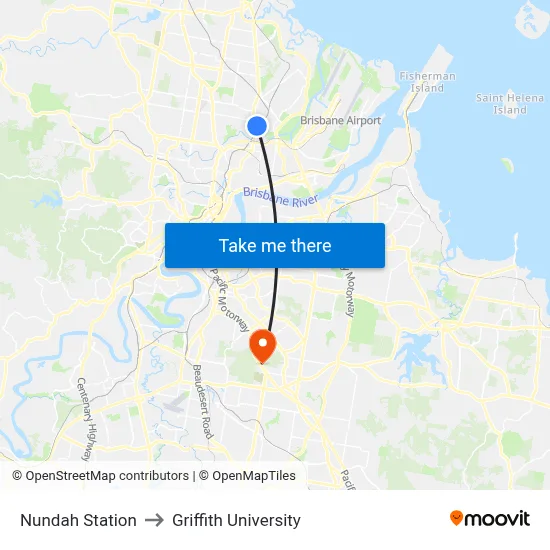 Nundah Station to Griffith University map