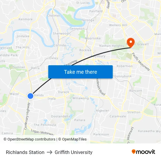 Richlands Station to Griffith University map