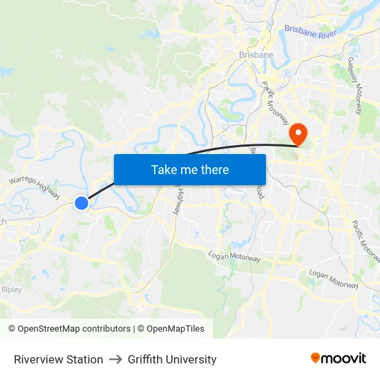 Riverview Station to Griffith University map