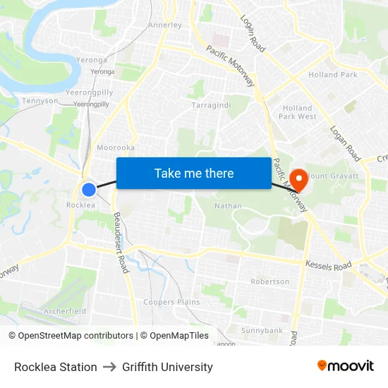 Rocklea Station to Griffith University map