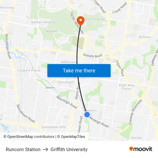 Runcorn Station to Griffith University map