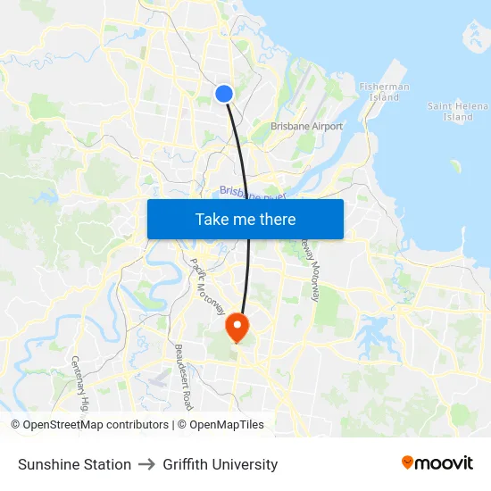 Sunshine Station to Griffith University map