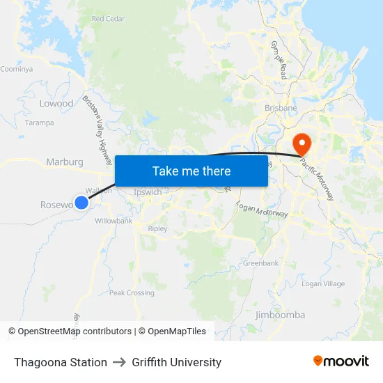 Thagoona Station to Griffith University map