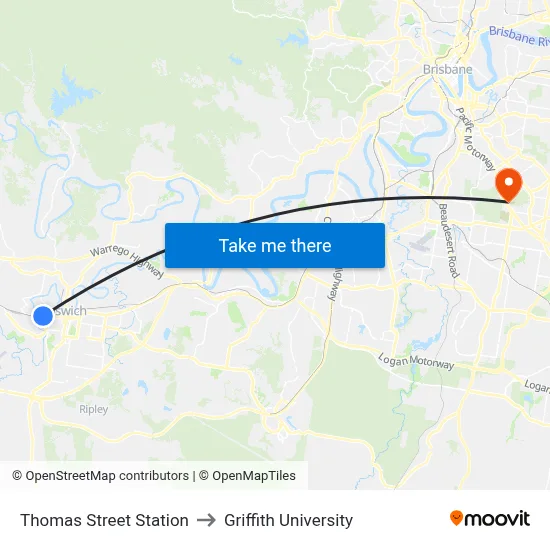 Thomas Street Station to Griffith University map