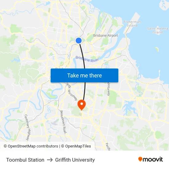 Toombul Station to Griffith University map