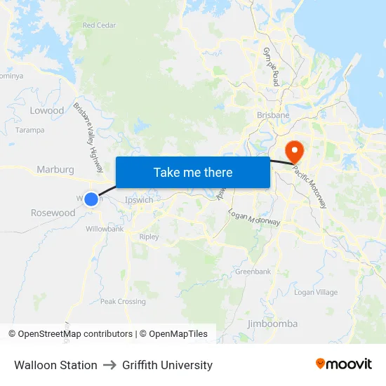 Walloon Station to Griffith University map