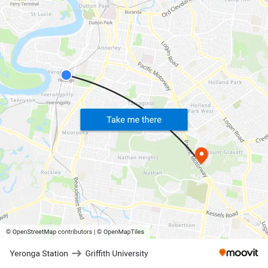 Yeronga Station to Griffith University map