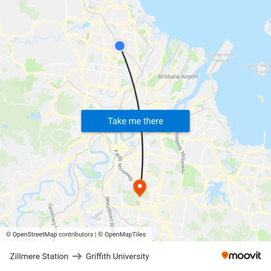 Zillmere Station to Griffith University map