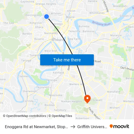 Enoggera Rd at Newmarket, Stop 20 to Griffith University map