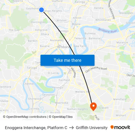 Enoggera Interchange, Platform C to Griffith University map