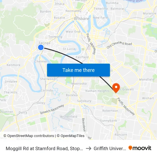 Moggill Rd at Stamford Road, Stop 22/23 to Griffith University map