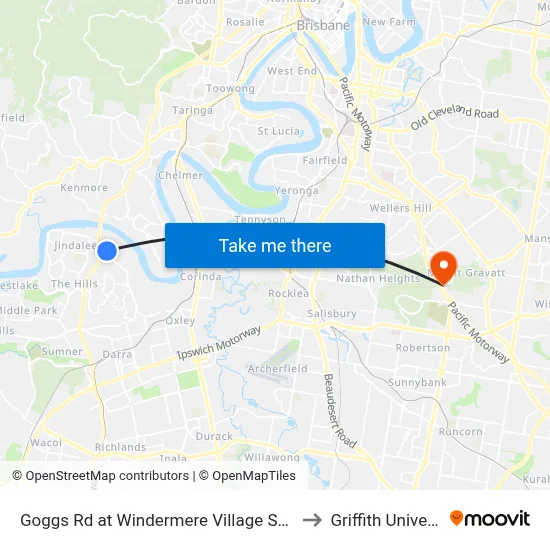 Goggs Rd at Windermere Village Shopping to Griffith University map
