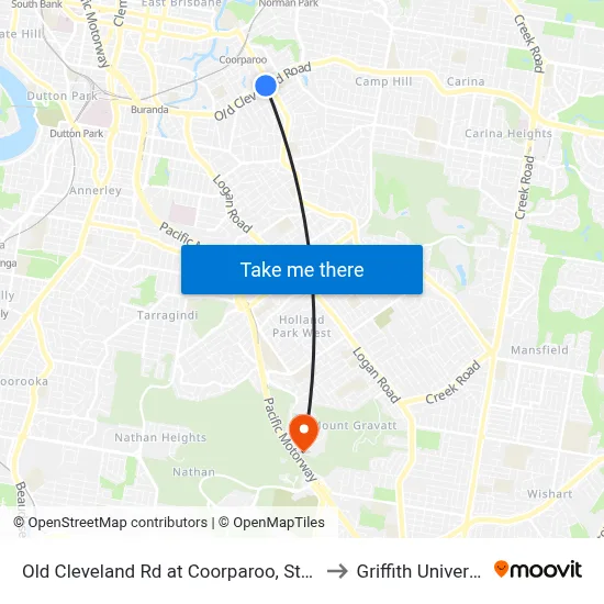 Old Cleveland Rd at Coorparoo, Stop 23 to Griffith University map