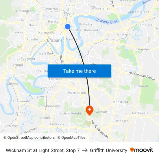 Wickham St at Light Street, Stop 7 to Griffith University map