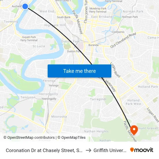 Coronation Dr at Chasely Street, Stop 8 to Griffith University map