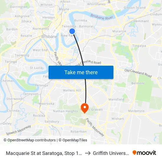 Macquarie St at Saratoga, Stop 13a to Griffith University map