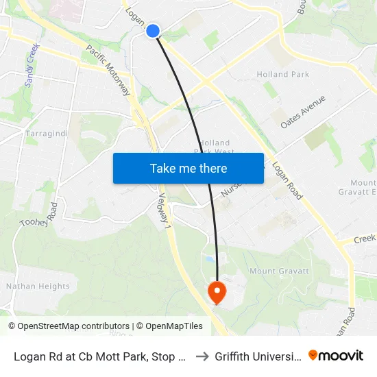 Logan Rd at Cb Mott Park, Stop 26 to Griffith University map