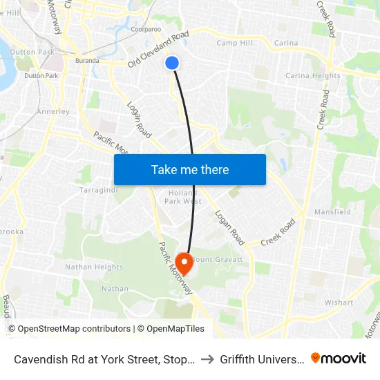 Cavendish Rd at York Street, Stop 29 to Griffith University map